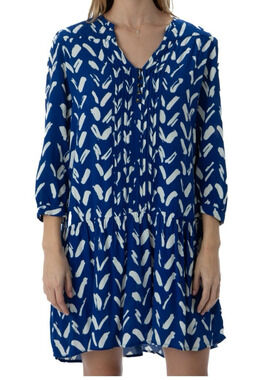 Maeve Anthropologie Blue White Mini Dress XS Drop Waist Pintuck Pleated Sheer